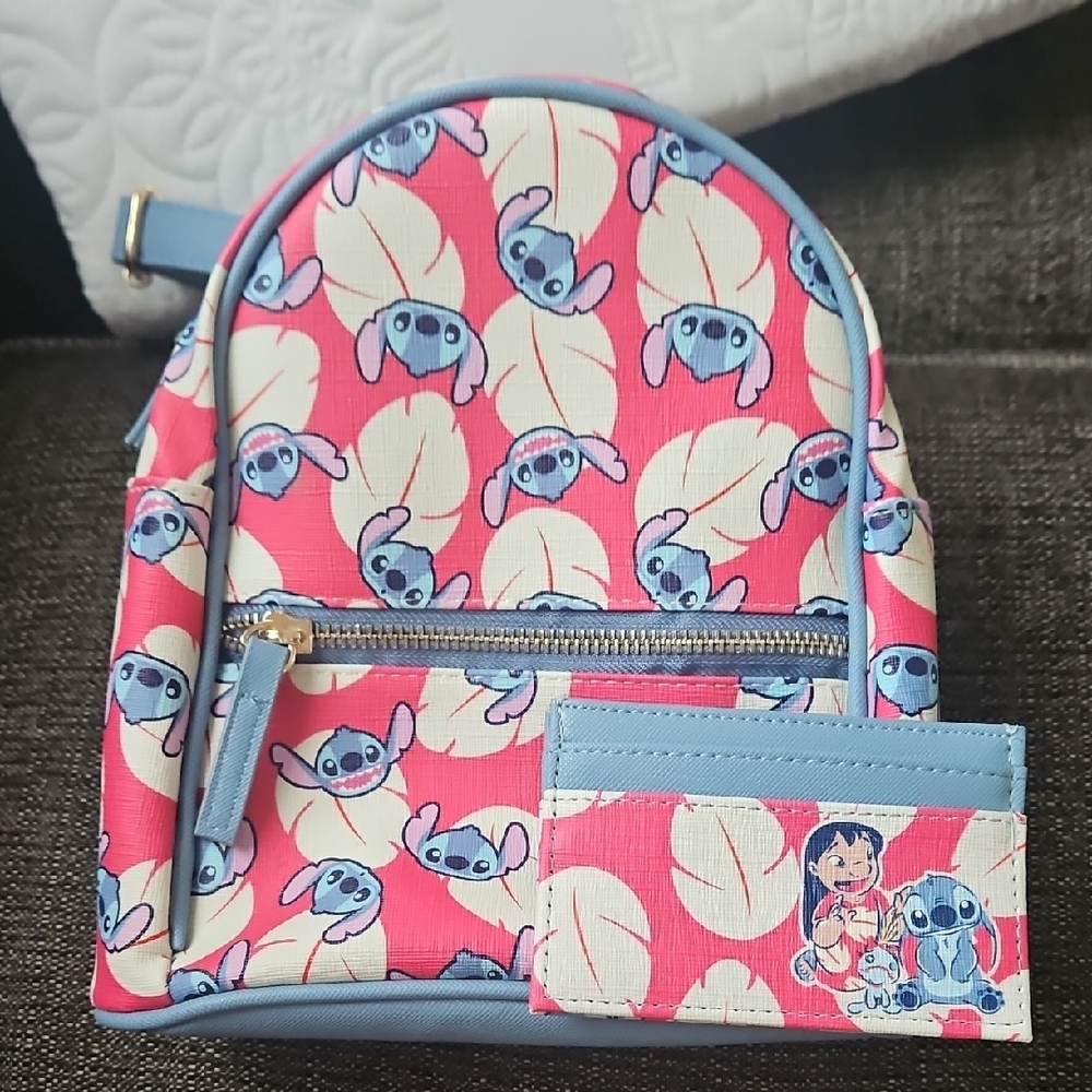 Stitch Kids Backpack and Cardholder Set - Pink and Blue